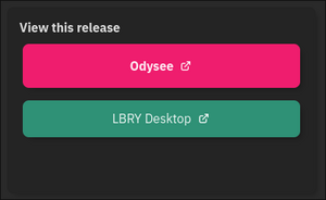 The download buttons next to a release on the GunCAD Index. One of them is green and labeled "LBRY Desktop".